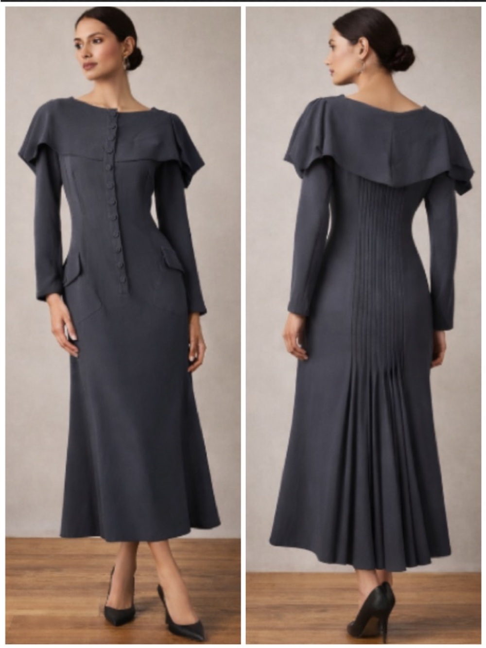 Byron Lars Tailored Midi Dress Architectural Collar Pleated Back Size 2 -XS Gray - Picture 2 of 10